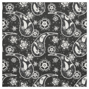 Black Floral Paisley Pattern Design Textile Fabric