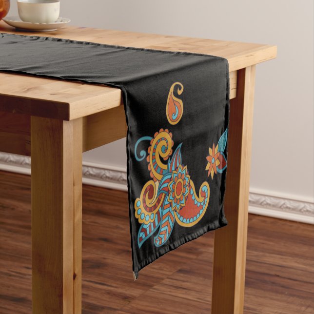 Black Floral Pattern  Short Table Runner (In Situ)