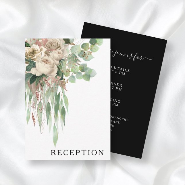 Black Floral Peonies Wedding Reception Enclosure Card (Creator Uploaded)