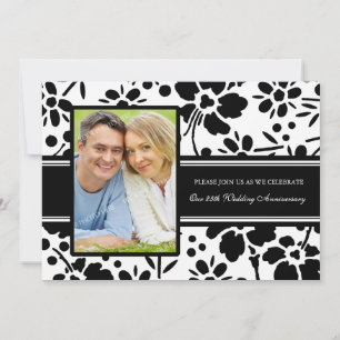Black Floral Photo 25th Anniversary Invitation