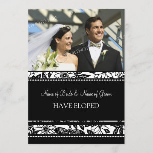 Black Floral Photo Elopement Announcement Cards