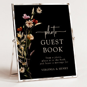 Black Floral Photo Guest Book sign
