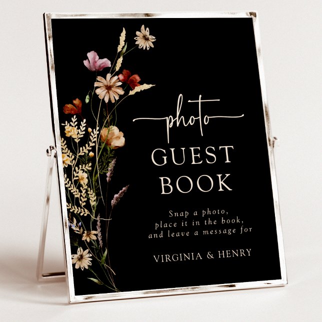 Black Floral Photo Guest Book sign (Boho Black Floral Photo Guest Book Sign by Painted Paperie
)