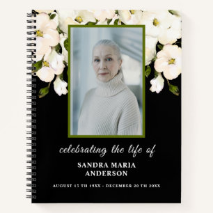 Black Floral Photo Memorial  Guest Book