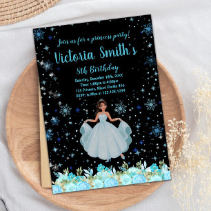 Black Floral Princess Birthday Invitations