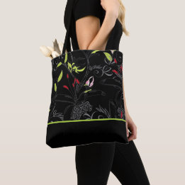 Black Floral Print Tote Bag