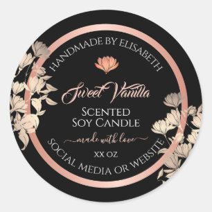 Black Floral Product Packaging Labels Rose Gold