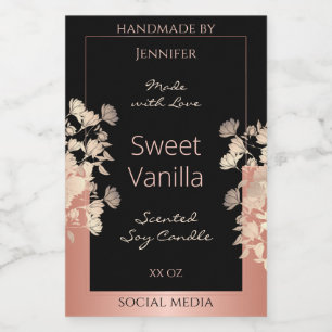 Black Floral Product Packaging Labels Rose Gold