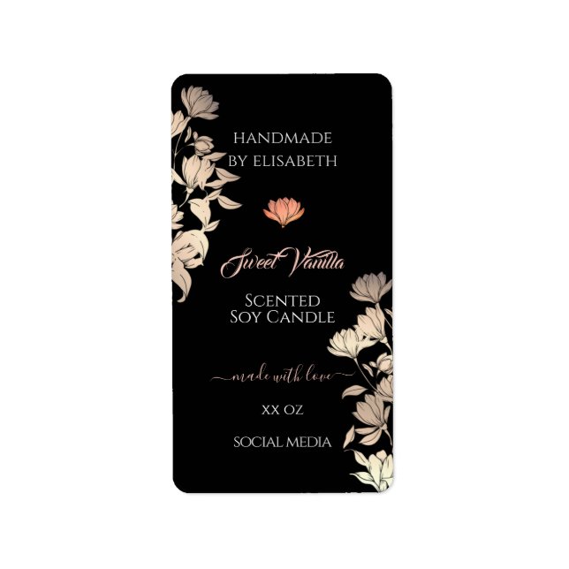 Black Floral Product Packaging Labels Rose Gold (Front)
