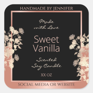 Black Floral Product Packaging Labels Rose Gold