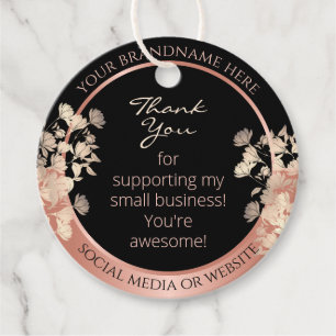 Black Floral Product Supplies Rose Gold Effect Favour Tags