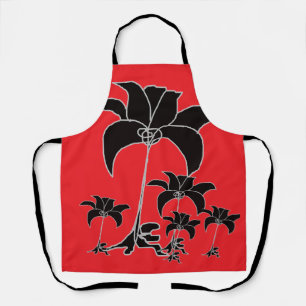 Black Floral Red Apron
