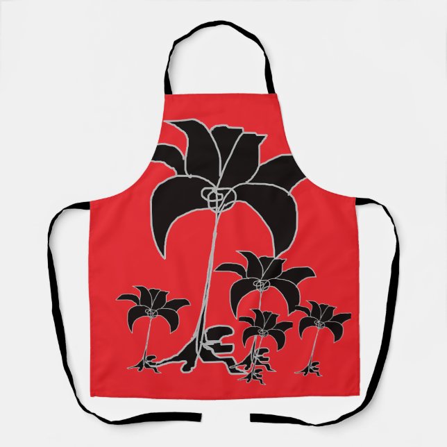  Black Floral Red  Apron (Front)