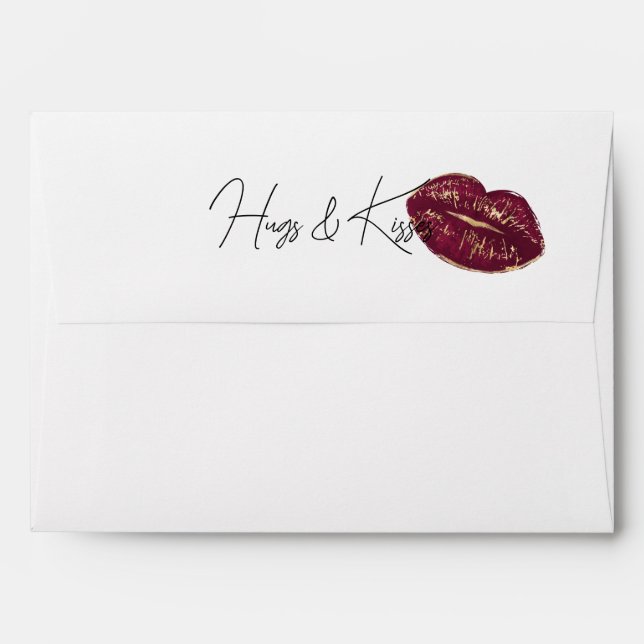 Black Floral Red Lips Kiss Envelope (Back (Top Flap))