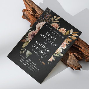 Black Floral Rehearsal Dinner Fall Boho Wedding Invitation