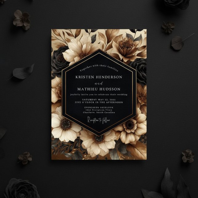 Black Floral Romance Wedding Invitation (Creator Uploaded)