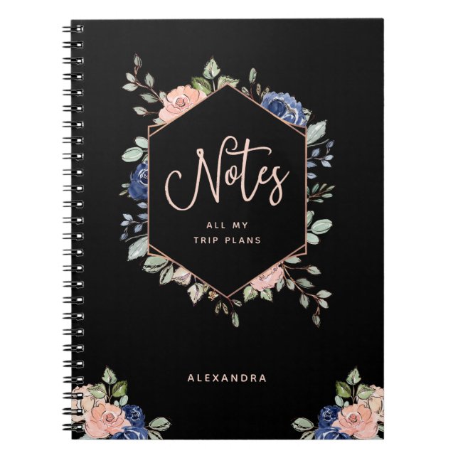Black Floral | Rose Gold Geometric Notebook (Front)
