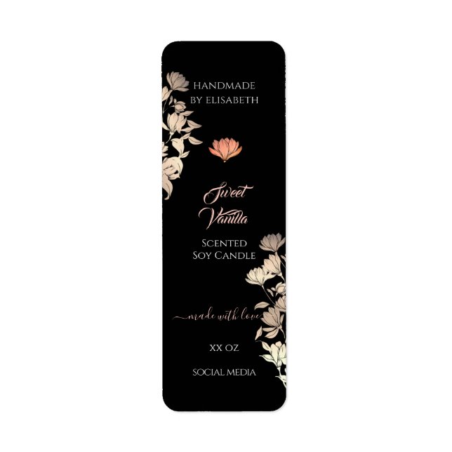 Black Floral Rose Gold Product Packaging Labels & (Front)