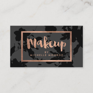 Black Floral Rose Gold Text Makeup Artist Business Card