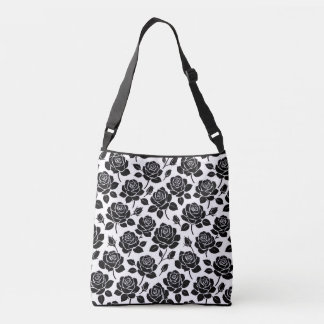 Black Floral Rose Print Tote Bag