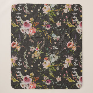 Black Floral Sherpa Blanket