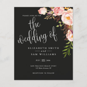 Black Floral Simple Wedding Invitation Budget  Flyer