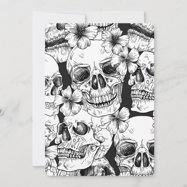 black floral Skulls Invitation (Front)