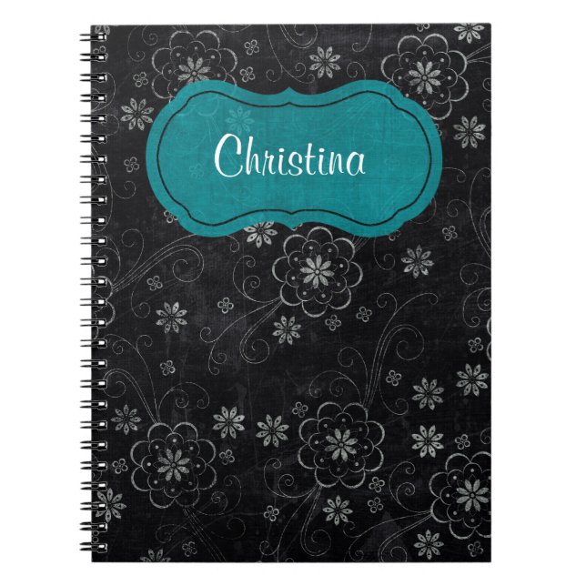 Black Floral Spiral Notebook (Front)
