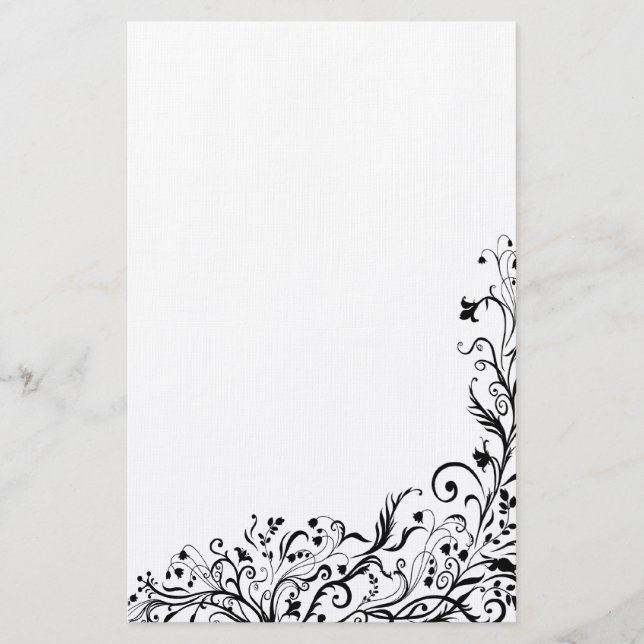 Black Floral Stationary Stationery (Front)
