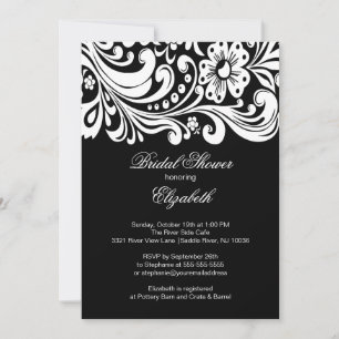 Black Floral Swirl Bridal Shower Invitation Formal