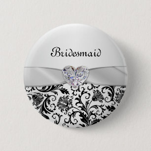 Black floral swirls damaskWedding Bridesmaid 6 Cm Round Badge