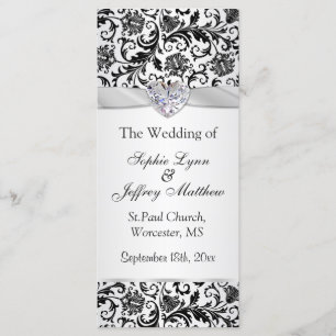 Black floral swirls on silver Wedding Program