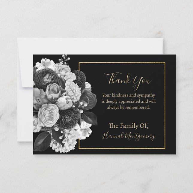 Black Floral Sympathy Note Card (Front)