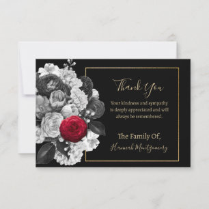 Black Floral Sympathy Note Card (red rose)