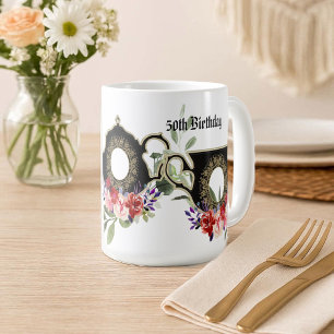 Black Floral Teapot Afternoon Tea 50th Birthday Coffee Mug