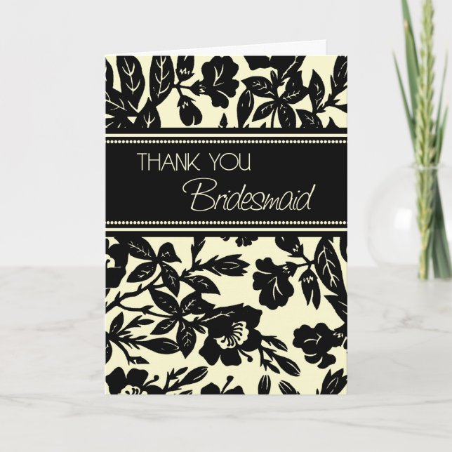 Black Floral Thank You Bridesmaid Card (Front)