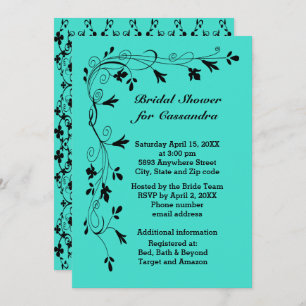 Black Floral Vines Turquoise or Colour Bride Showe Invitation