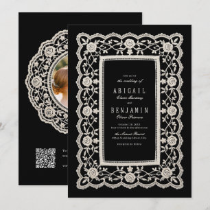Black Floral Vintage Lace Classic Wedding Invitation