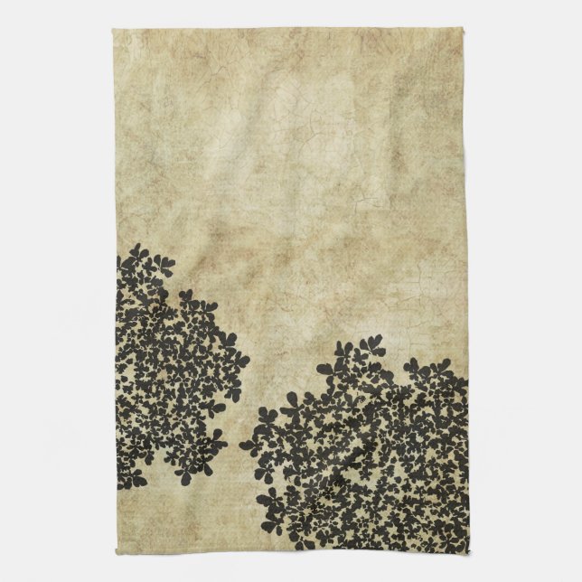 Black Floral Vintage Tea Towel (Vertical)
