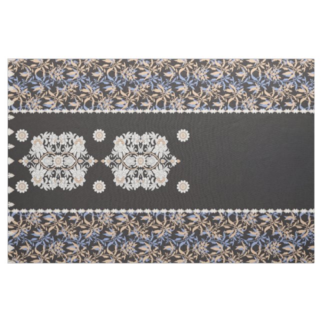 Black Floral Wallpaper. Boho Lace Textile Fabric (Yard)