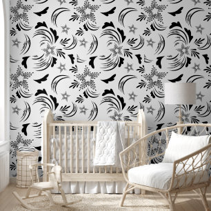 Black Floral Wallpaper with White Background