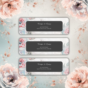 black floral watercolor wildflower rose wedding return address label
