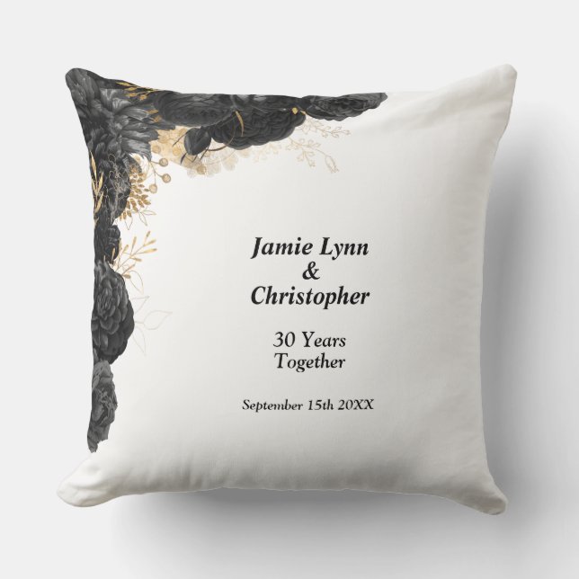 Black Floral Wedding Anniversary Throw Pillow (Front)