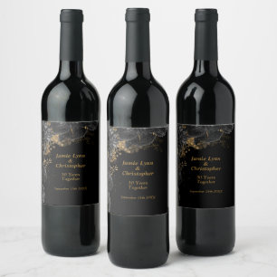 Black Floral Wedding Anniversary Wine Label