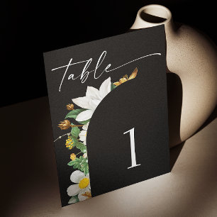 Black Floral Wedding Botanical Romantic Arch Table Number