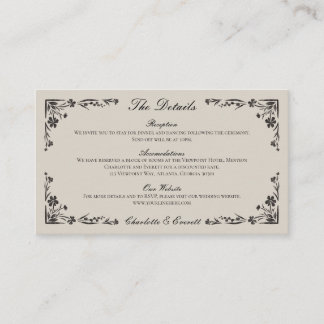 Black Floral Wedding Details Enclosure Card