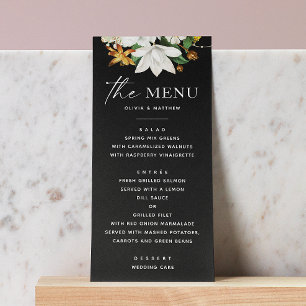Black Floral Wedding   Elegant Modern Botanical Menu