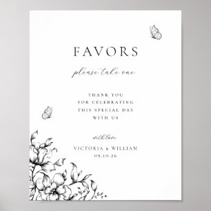 Black Floral Wedding Favour Sign