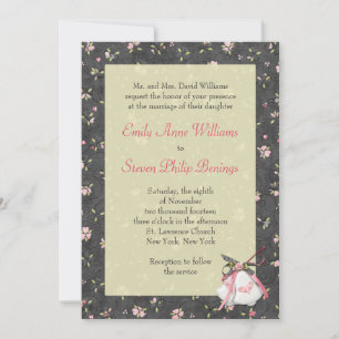 Black Floral Wedding Invitation with Church Bells