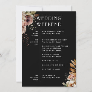 Black Floral Wedding Itinerary   Weekend Timeline Invitation